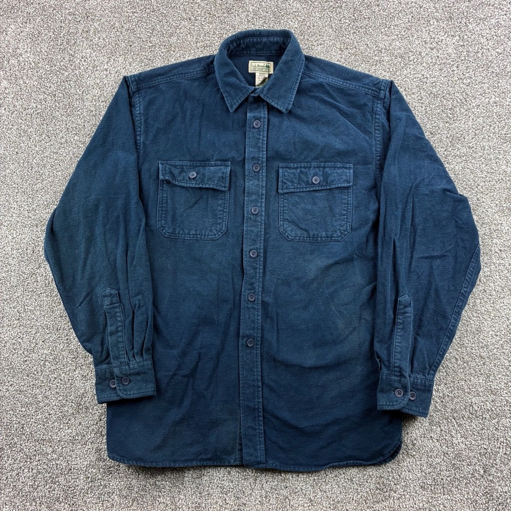 Vintage L.L. Bean Chamois Shirt Mens M Navy Blue Cotton Flannel Workwear 0MT03